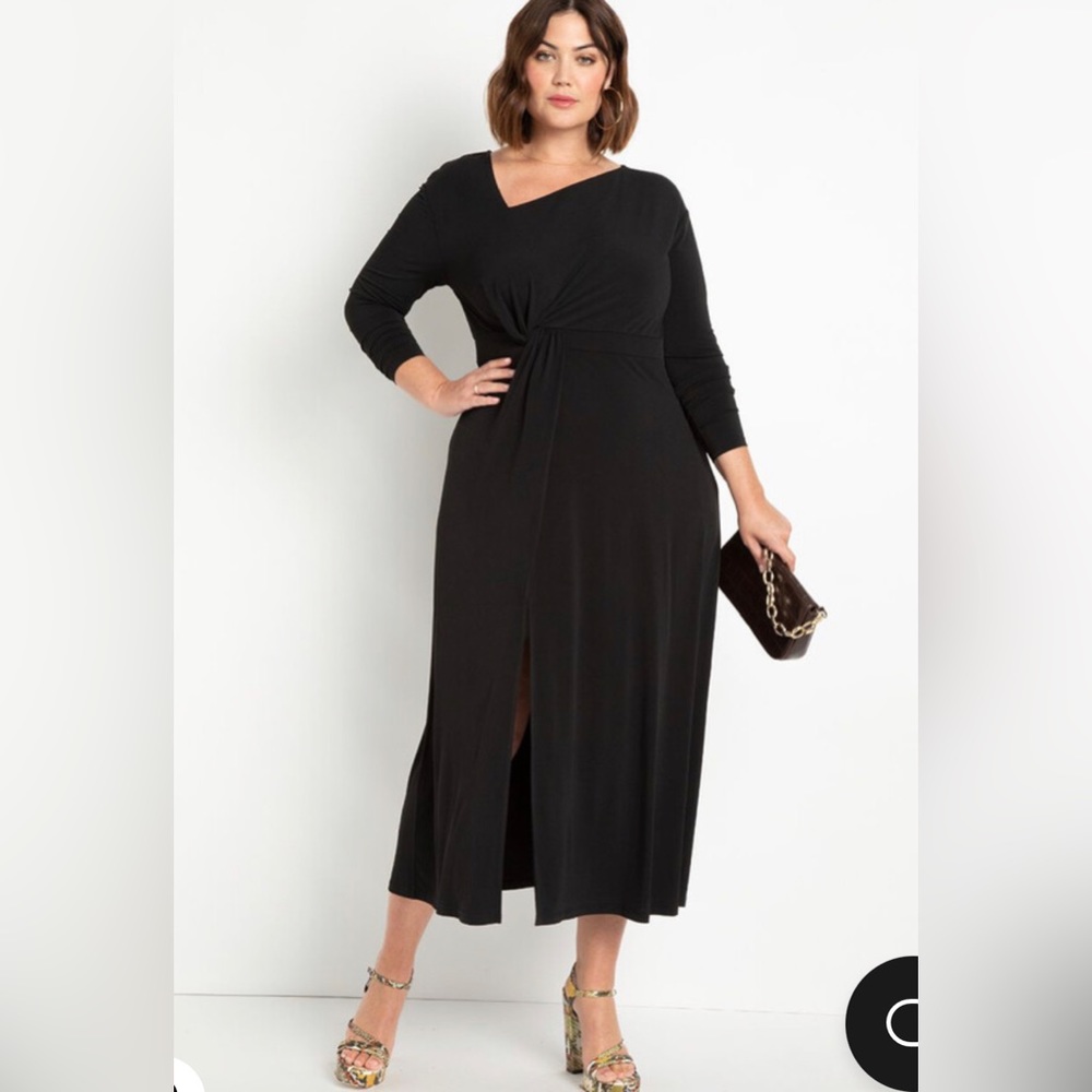 Twisted Neckline Midi Dress